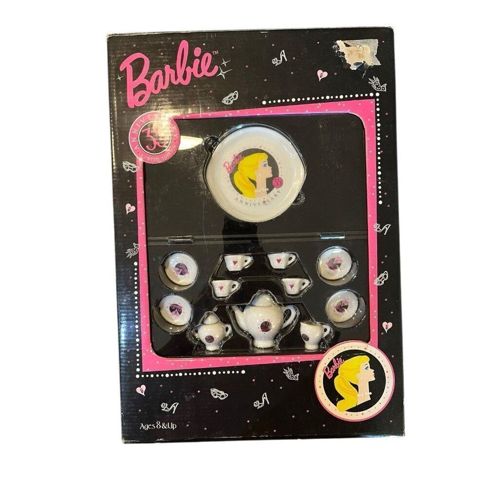 Barbie 35th Anniversary Miniature Barbie Tea Set In Folding Case Vtg 1994